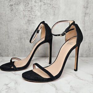 Stuart Weitzman Goose Bumb Black Strappy Sandals Ankle Strap Stiletto Heel 8